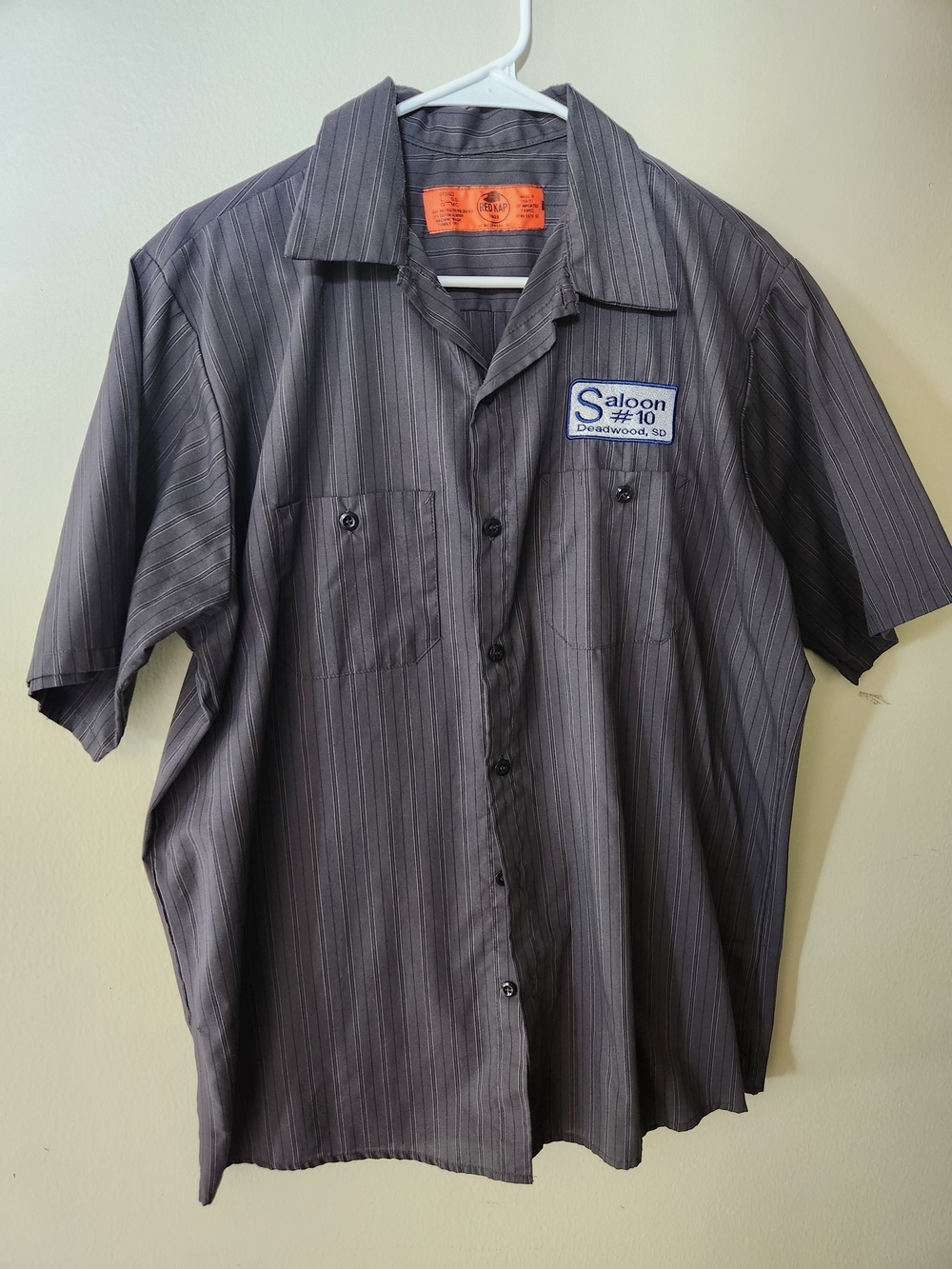 Gray Pinstripe Short-Sleeve Work Shirt Old Saloon #10 Deadwood Sd